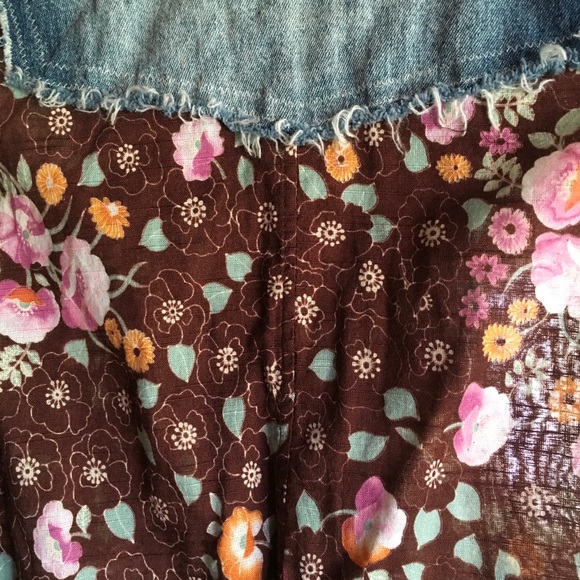 Free People Western Floral Print/Denim Top Size 0 - Picture 3 of 5